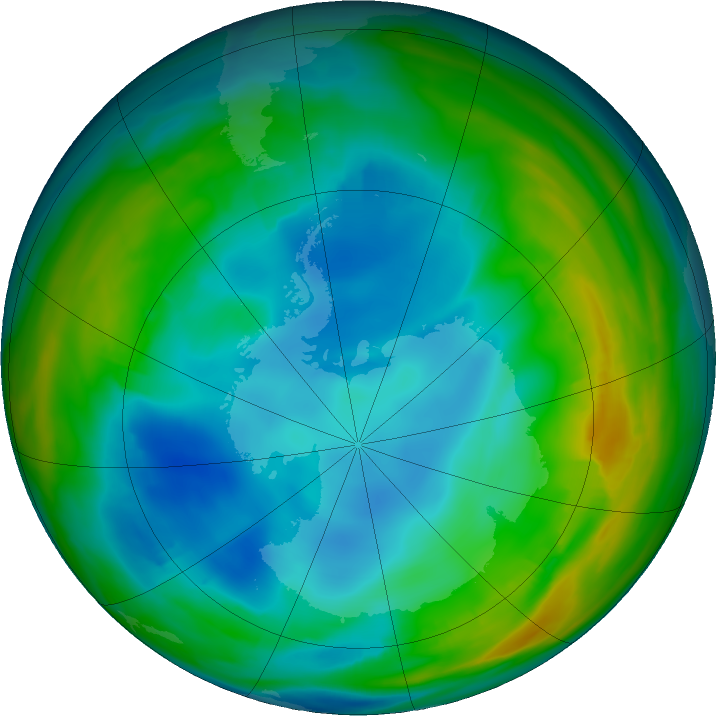 Antarctic ozone map for 16 July 2019